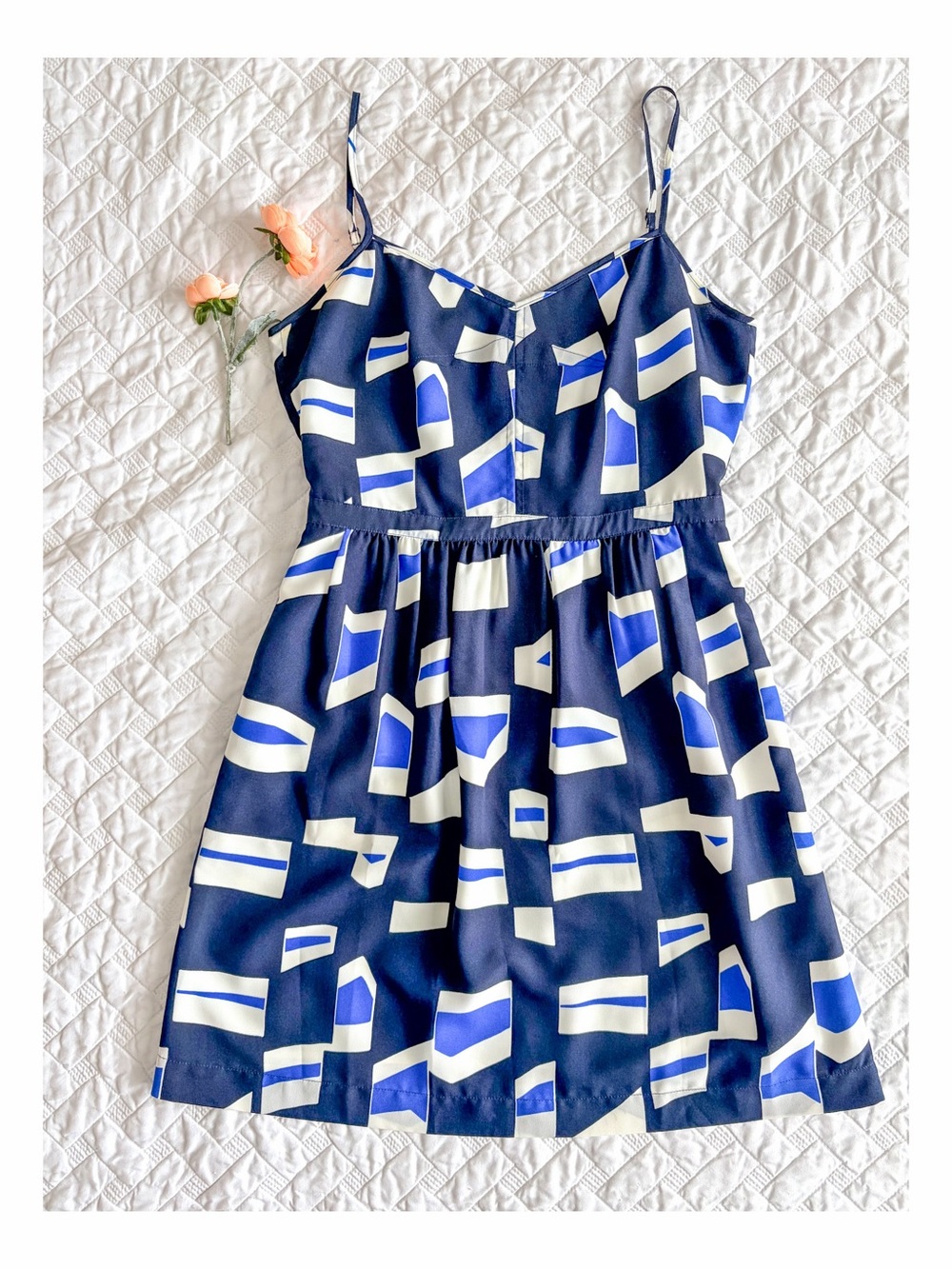J.Crew Blue and White Print Dress Size 2 Geometric Print